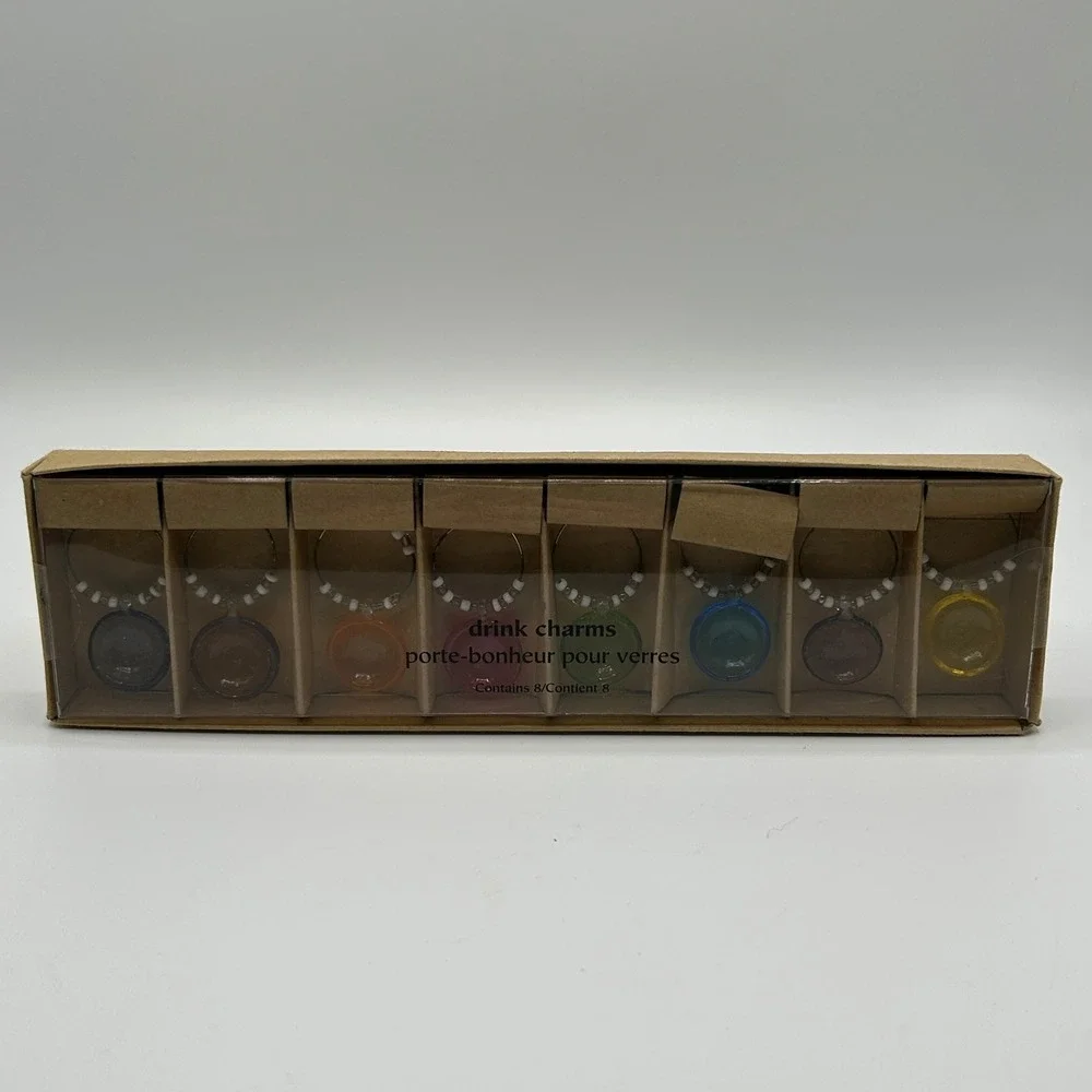 Pier 1 Imports Colorful Glass Beaded‎ Drink Charms 8 Set Wine Glass Markers NIB